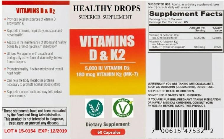 Vitamin D3 and K2 capsules