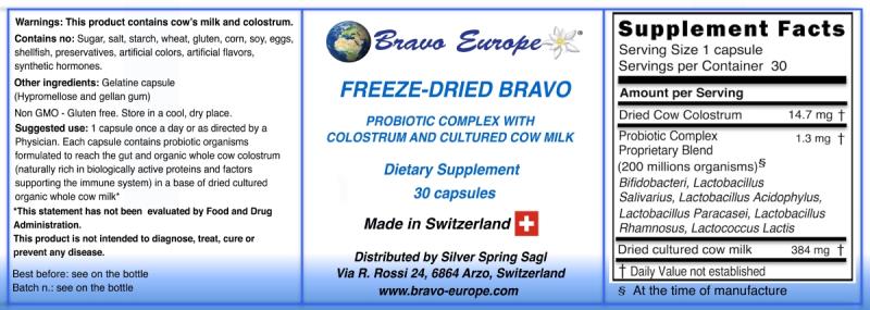 Bravo Probiotics Concentrate Capsules label and ingredients
