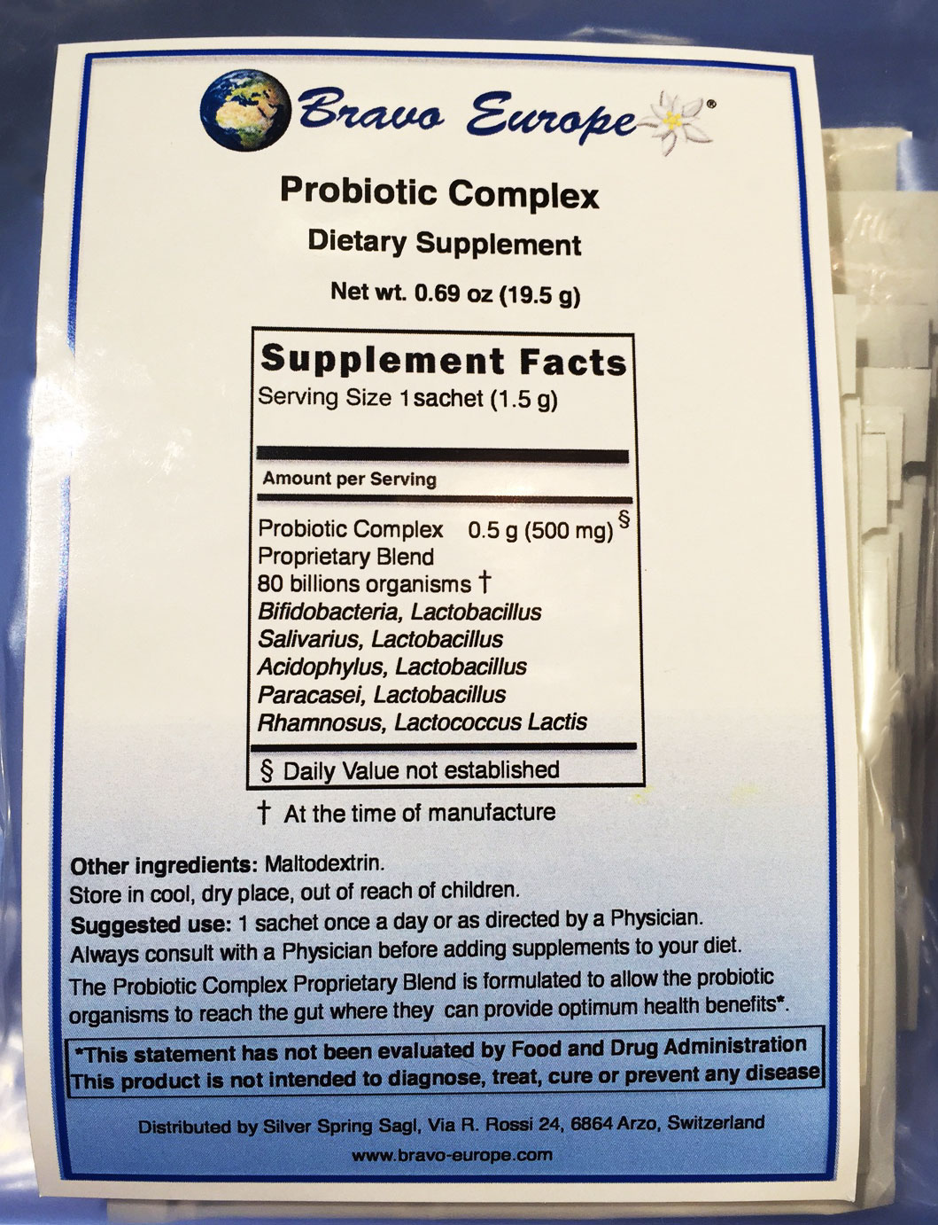 Bravo Probiotic Complex label