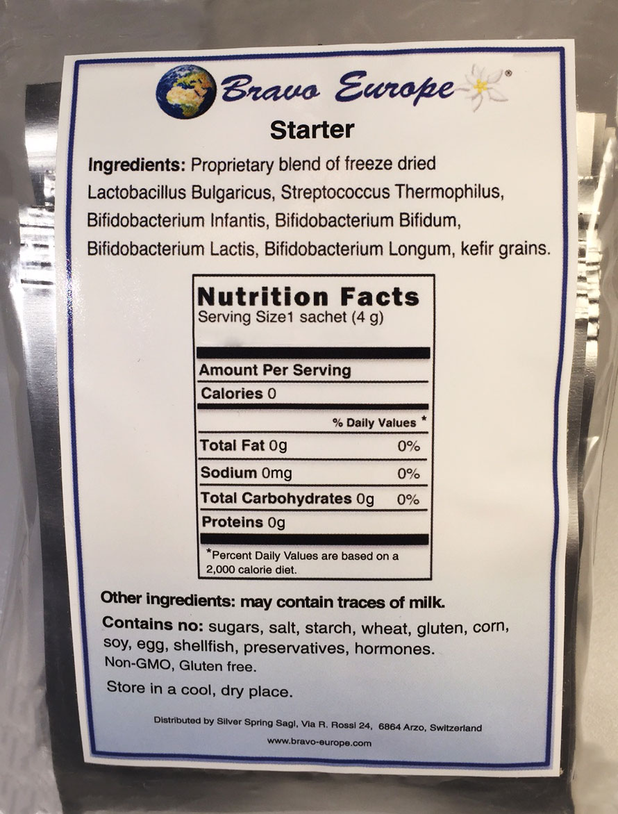 Bravo Starter probiotic culture label