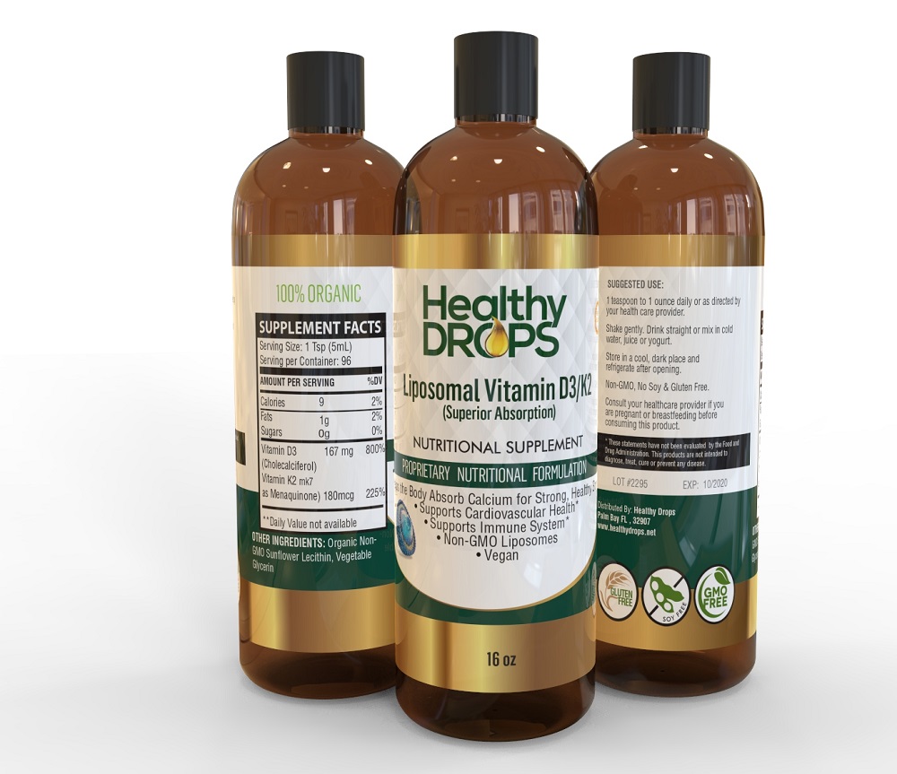 Liposomal Vitamin D3 and K2 bottle front label