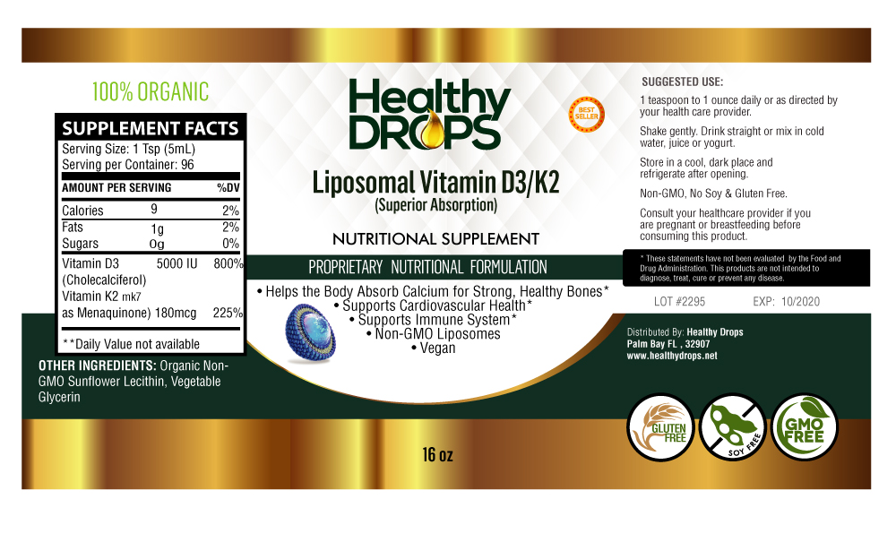 Liposomal Vitamin D3 and K2 supplement facts label