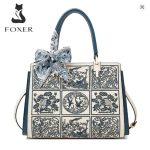 FOXER Women’s Split Leather Classic Embroidery Tote Handbag