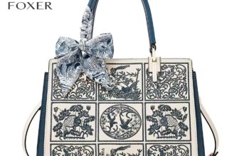 FOXER Women’s Split Leather Classic Embroidery Tote Handbag