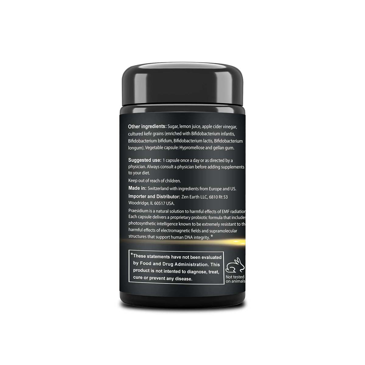 Praesidium bottle side with ingredients