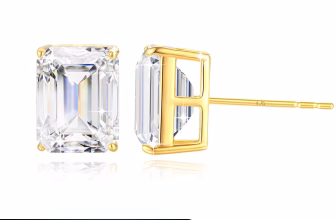 14k gold emerald cut moissanite studs
