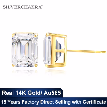 14k gold emerald cut moissanite studs