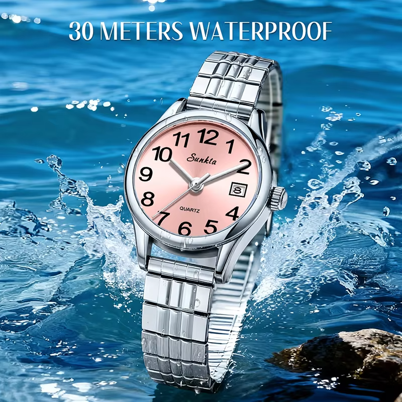 Sunkta 2026 luxury women's quartz watch - 30 meters waterproof text