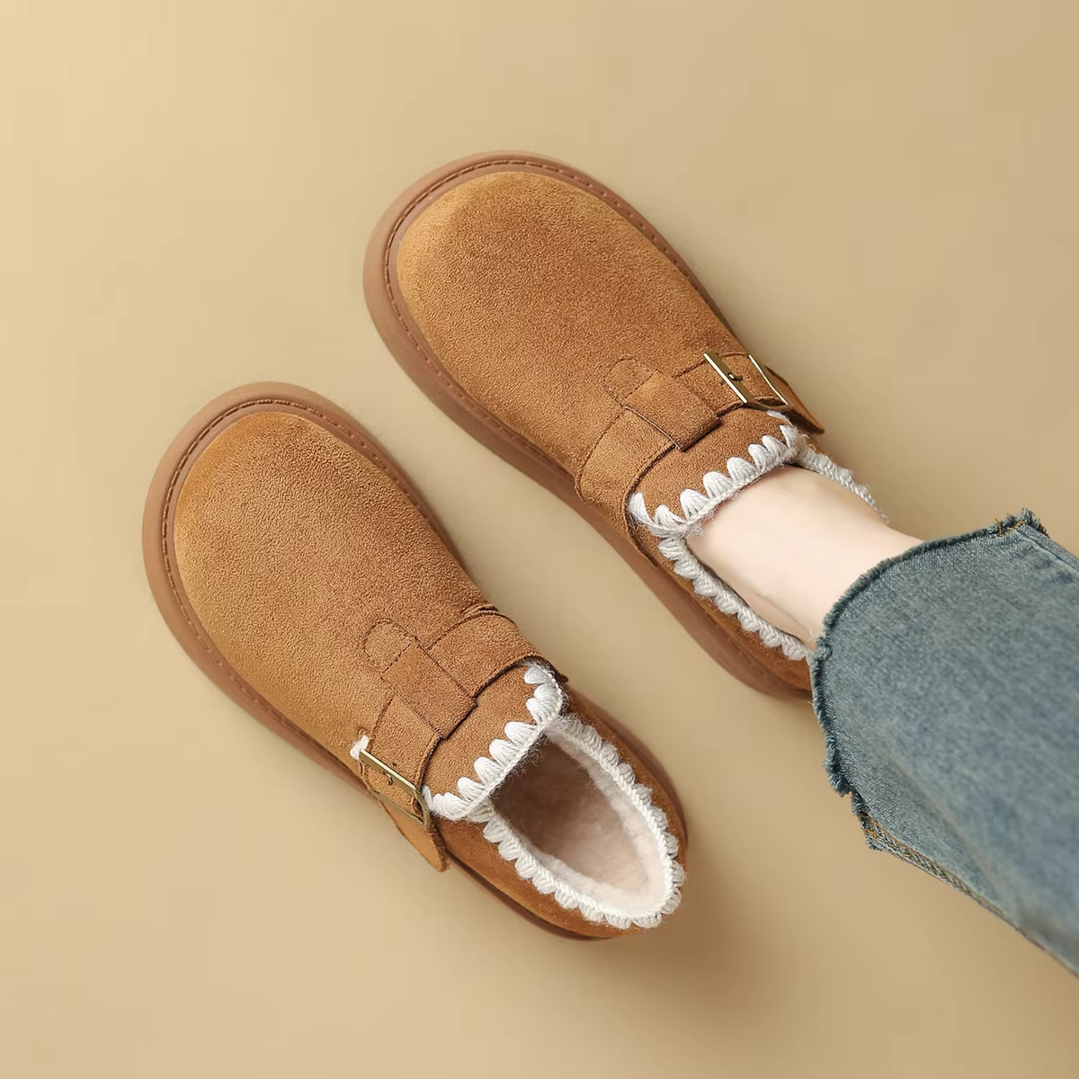 Women wearing FOXER velvet slip-on loafers