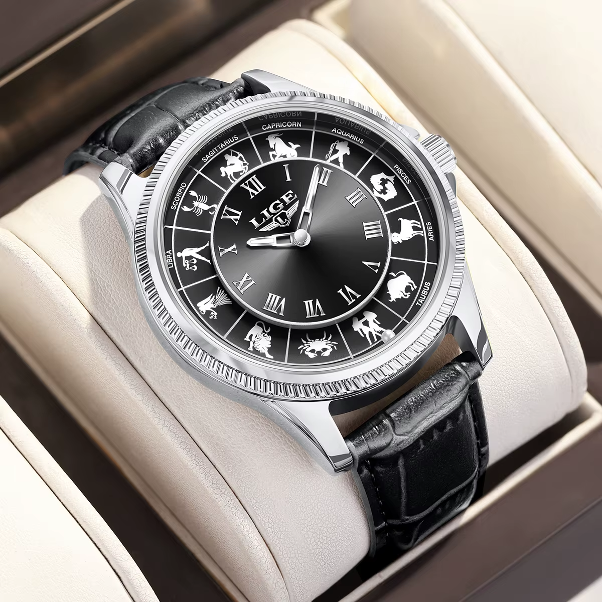 LIGE ultra thin luxury men's watch - side view showing 7mm thickness