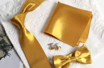 Classic Solid Gold Bow Tie Pocket Square Set