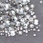 JUNAO 1400pcs Mix Size Clear Silver Rhinestones Flatback