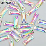 JUNAO 50pcs 7x21mm Sewing Crystal AB Rectangle Rhinestone
