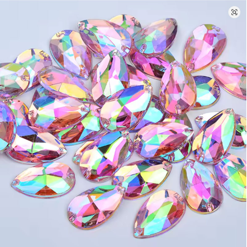 JUNAO Green AB Teardrop Sewing Rhinestones