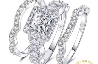 JewelryPalace 3Pcs 925 Silver Halo Engagement Ring Set