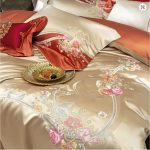 Luxury Flowers Embroidery Egyptian Cotton Bedding Set