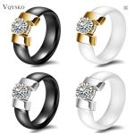 White Black Ceramic Ring Cubic Zirconia Gold Stainless
