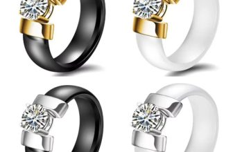 White Black Ceramic Ring Cubic Zirconia Gold Stainless