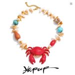 Yhpup 2025 Handmade Ocean Shell Red Crab Necklace