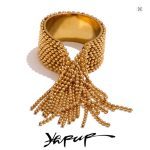 Yhpup Stainless Steel Chain Tassel Adjustable Finger Ring