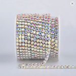 10 Yards Crystal AB Rhinestone Close Chain Silver Trim