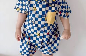 2025 Baby Boys Plaid Cartoon Romper Short Sleeve