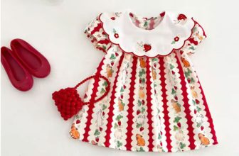 Ins Girls Baby Summer Cartoon Embroidered Collar Dress
