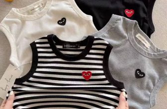 Korean Baby Striped Cross Sleeveless Vest Round Neck