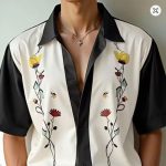Men’s Hawaiian Grid Short Sleeve Flap Collar Shirt