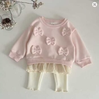 Baby-Girls-Cotton-Bow-Lace-Sweatshirt-Pants-Set