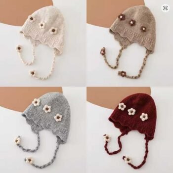 Baby-Girls’-Windproof-Knit-Flower-Ear-Protection-Winter-Bonnet-