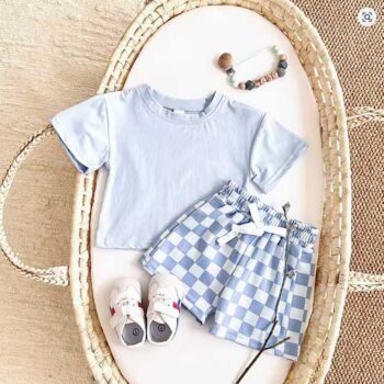 Newborn-Baby-Cotton-Short-Sleeve-Checkerboard-Summer-Outfit-Set