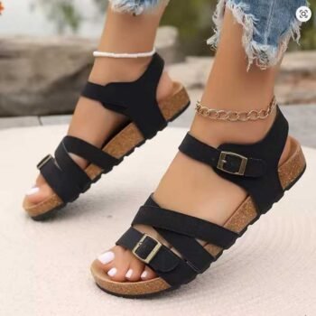 Women’s-Lightweight-Buckle-Strap-Non-Slip-Cork-Flat-Summer-Sandals