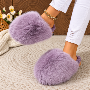 Fluffy Slippers Plush Slides Warm Shoes Women Winter