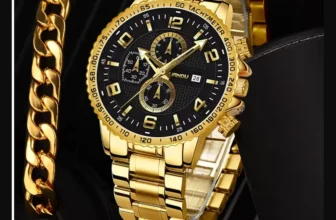 Men's Quartz Watch Calendar Watch Bracelet Set Gold