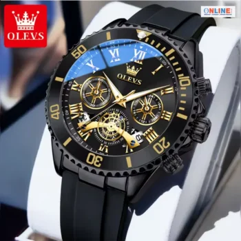 OLEVS Quartz Watch Calendar Window Silicone Strap Men