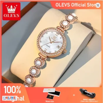 OLEVS Quartz Watch Pearl Chain Automatic Date Women