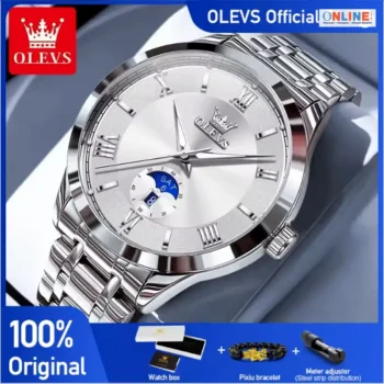 OLEVS Quartz Watch Stainless Steel Day Date Men