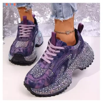 Rhinestone Sneakers Platform Shoes Thick Sole Women Denim