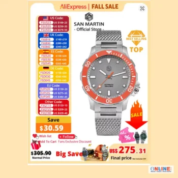 San Martin Diver Watch Automatic Watch Milanese Bracelet