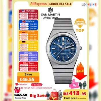 San Martin Sports Watch Waffle Dial Integrated Bracelet