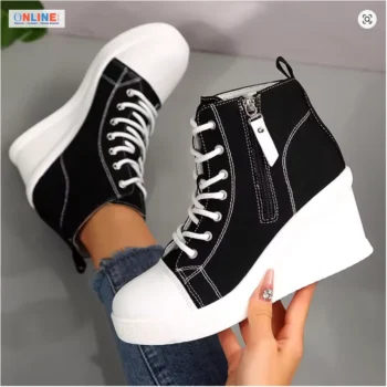 womens-black-canvas-ankle-boots-zipper