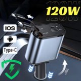 120W Retractable Fast Car Charger USB C