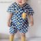 2025 Baby Boys Plaid Cartoon Romper Short Sleeve