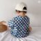 2025 Baby Boys Plaid Cartoon Romper Short Sleeve