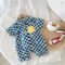 2025 Baby Boys Plaid Cartoon Romper Short Sleeve