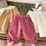 2025 Kids 100 Cotton Solid Pocket Pants 6M-5Y