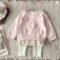 Baby Girls Cotton Bow Lace Sweatshirt Pants Set