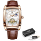 LIGE mens automatic mechanical skeleton watch