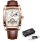 LIGE mens automatic mechanical skeleton watch